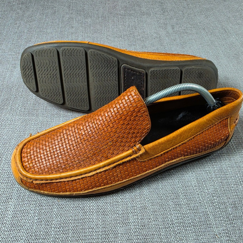 Tommy Bahama Naples Driver All Over Woven Mens 11 Brown Leather TFM00030-282